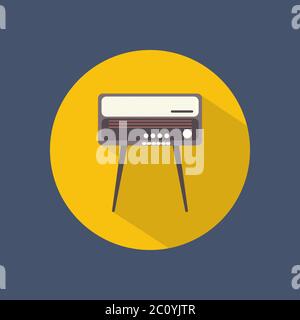 Radiogram round flat icon on dark background. Retro style. Vector illustration. Stock Vector