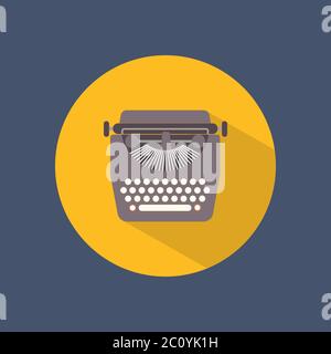 Typewriter round flat icon on dark background. Retro style. Vector illustration. Stock Vector