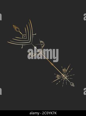 Geometric tattoo design, Gold mystic alchemy arrow Stock Vector
