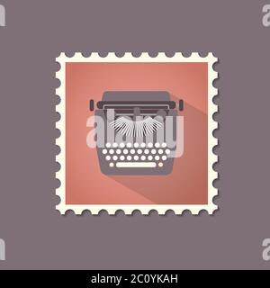 Retro style typewriter flat stamp with shadow. Stock Vector