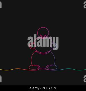 One line drawing of snowman, Rainbow colors on black background vector minimalistic linear illustration made of continuous line Stock Vector
