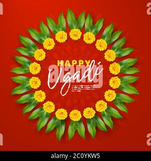 Happy Ugadi holiday composition. Stock Vector