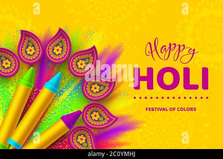 Happy Holi colorful banner for Festival of Colors. Stock Vector