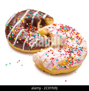 Donuts on yellow background. Stock Photo