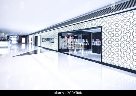 entrance of retail store in bright hall Stock Photo