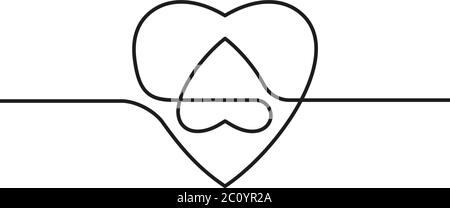 Continuous line drawing of two hearts - small inside big upside down, Black and white vector minimalist illustration of love concept Stock Vector