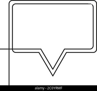 Continuous line drawing of speech bubble, Black and white vector minimalistic linear rectangular shape made of one line Stock Vector
