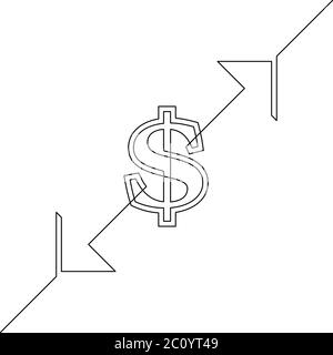 Continuous line drawing of dollar sign with arrows, Black and white vector minimalist illustration Stock Vector