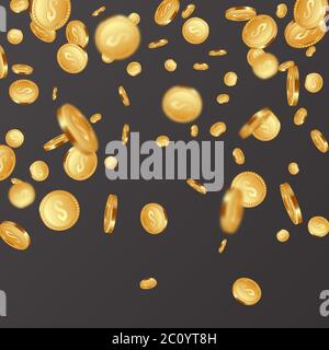 Falling metallic coins background. Stock Vector