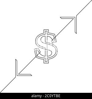 Continuous line drawing of dollar sign with arrows, Black and white vector minimalist illustration Stock Vector