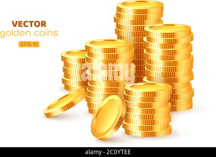 Realistic 3d golden stacks of coins. Stock Vector