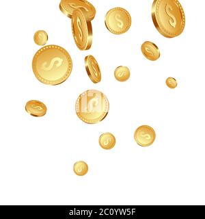 Falling metallic coins background. Stock Vector