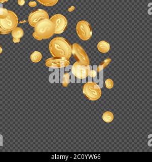 Falling metallic coins background. Stock Vector