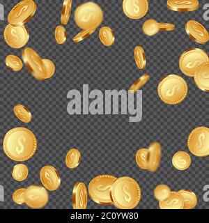 Falling metallic coins background. Stock Vector