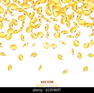 Realistic 3d golden coins explosion. Stock Vector