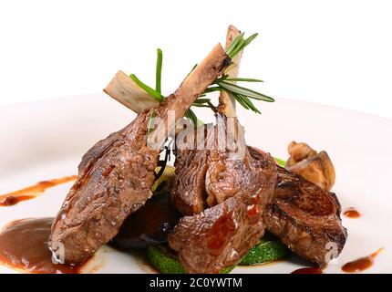 Rack of lamb grill with an a asparagus Stock Photo