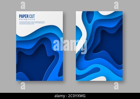 Abstract 3d paper cut posters. Stock Vector