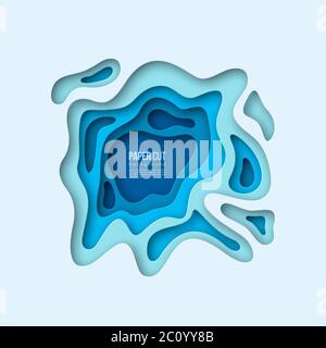 3d paper cut style background. Shapes with shadow in different blue tones. Papercraft layered art. Design for decoration, business presentation Stock Vector