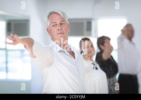 Caucasian senior couples ballroom dancing Stock Photo