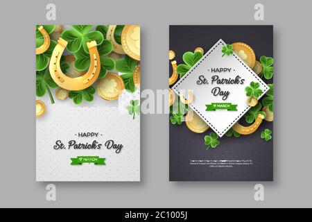 St. Patricks Day greeting holiday posters. Stock Vector