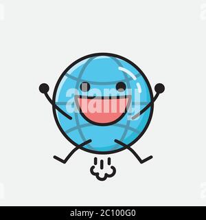 An illustration of Cute Earth Globe Icon Mascot Vector Character in Flat Design Style Stock Vector