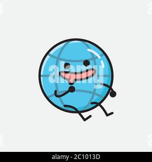 An illustration of Cute Earth Globe Icon Mascot Vector Character in Flat Design Style Stock Vector