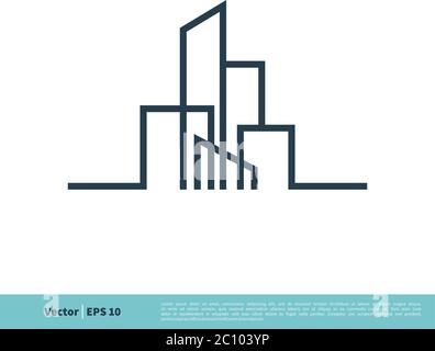 Line Art Building, Skyscraper, Skyline, Town / City Icon Vector Logo Template Illustration Design. Vector EPS 10. Stock Vector