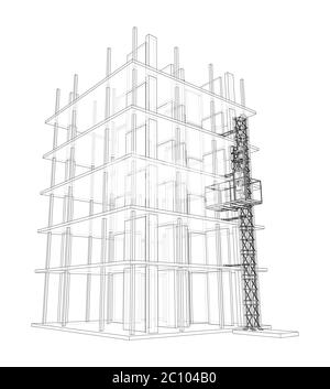 Building under construction with mast lifts Stock Vector