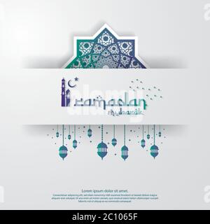 islamic design concept. abstract mandala with pattern ornament and lantern element. Ramadan Kareem or Eid Mubarak greeting. invitation Banner or Card Stock Vector