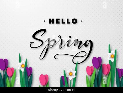 Hello Spring seasonal greeting banner. Stock Vector