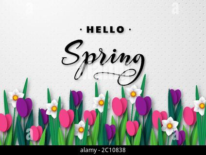 Hello Spring seasonal greeting banner. Stock Vector