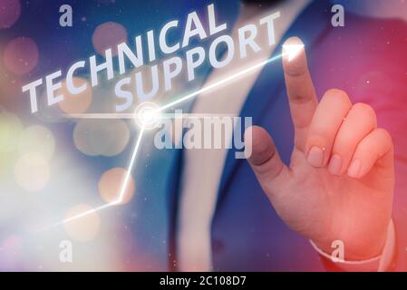 Writing note showing Technical Support. Business concept for a service provided by a hardware or software company Stock Photo