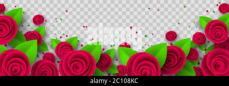 Vector red roses border with leaves Stock Vector