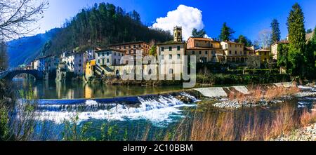 Traditional villages of Tuscany - Bagni di Lucca,  famous for his hot springs and termal waters, Italy Stock Photo