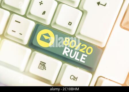 Text sign showing 80 Or 20 Rule. Business photo text law of the vital few as effect roughly resulted from a cause Stock Photo