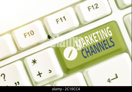 Handwriting text Marketing Channels. Conceptual photo the necessary to transfer the ownership of goods Stock Photo