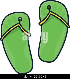 Flip Flops with foot prints inside isolated vector illustration for Flip-Flopp Day on June 19. beach wear color symbol. Stock Vector