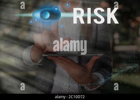 Text sign showing Risk. Business photo text implies future uncertainty about deviation from expected earnings Stock Photo