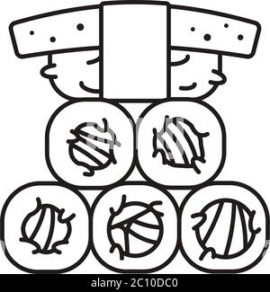 Stack of sushi rolls vector line icon. Japanese food outline symbol. Stock Vector