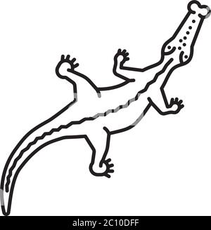 Crocodile high angle view vector line icon, Reptile outline symbol. Stock Vector