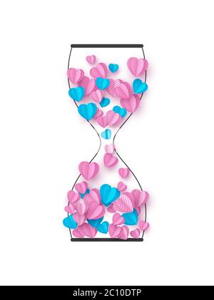 Hourglass with pink and blue hearts. Stock Vector