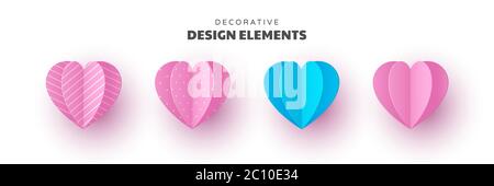 Decorative paper cut hearts. Stock Vector