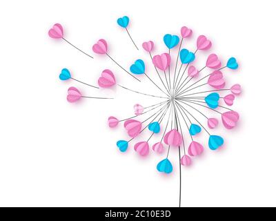 Dandelion flower with paper cut hearts. Stock Vector
