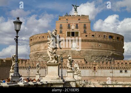 Tourists Enjoying the Visit of Castel Sant'Angelo in Rome Italy Stock Photo