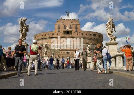 Tourists Enjoying the Visit of Castel Sant'Angelo in Rome Italy Stock Photo