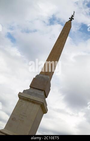 Egyptian Obelisk in front of Twin Belfries of Trinita dei Monti Renaissance Church in Rome Italy Stock Photo