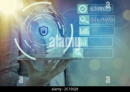 Text sign showing Automated Data Analysis. Business photo text Artificial intelligence and deep learning technology Stock Photo