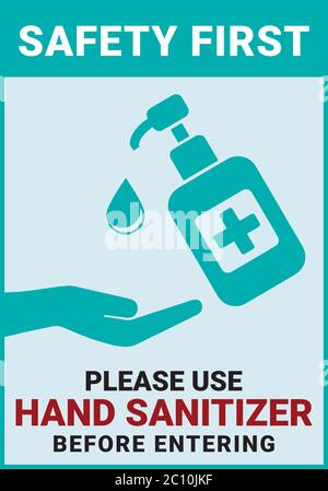 Please Use Hand sanitizer before entering sign. Safety Covid-19. Stock Vector