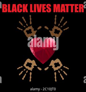 Black Lives Matter Banner with Red Heart for Protest on Black Background Stock Vector