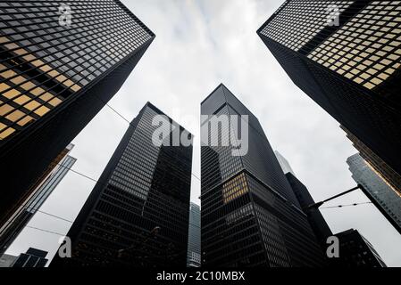 Low angle view of modern skyscrapers in downtown Toronto. Stock Photo